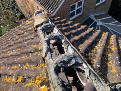 This is a photo of a damaged roof before the roofing repairs. This work was carried out by Selby Roofing